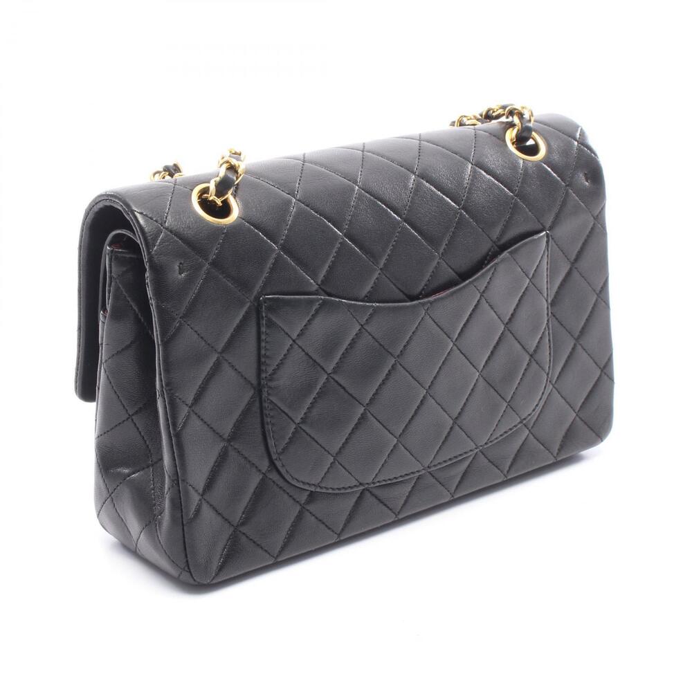 Chanel Sheepskin Flap Double Black Bag Lambskin Shoulder Matelasse Black